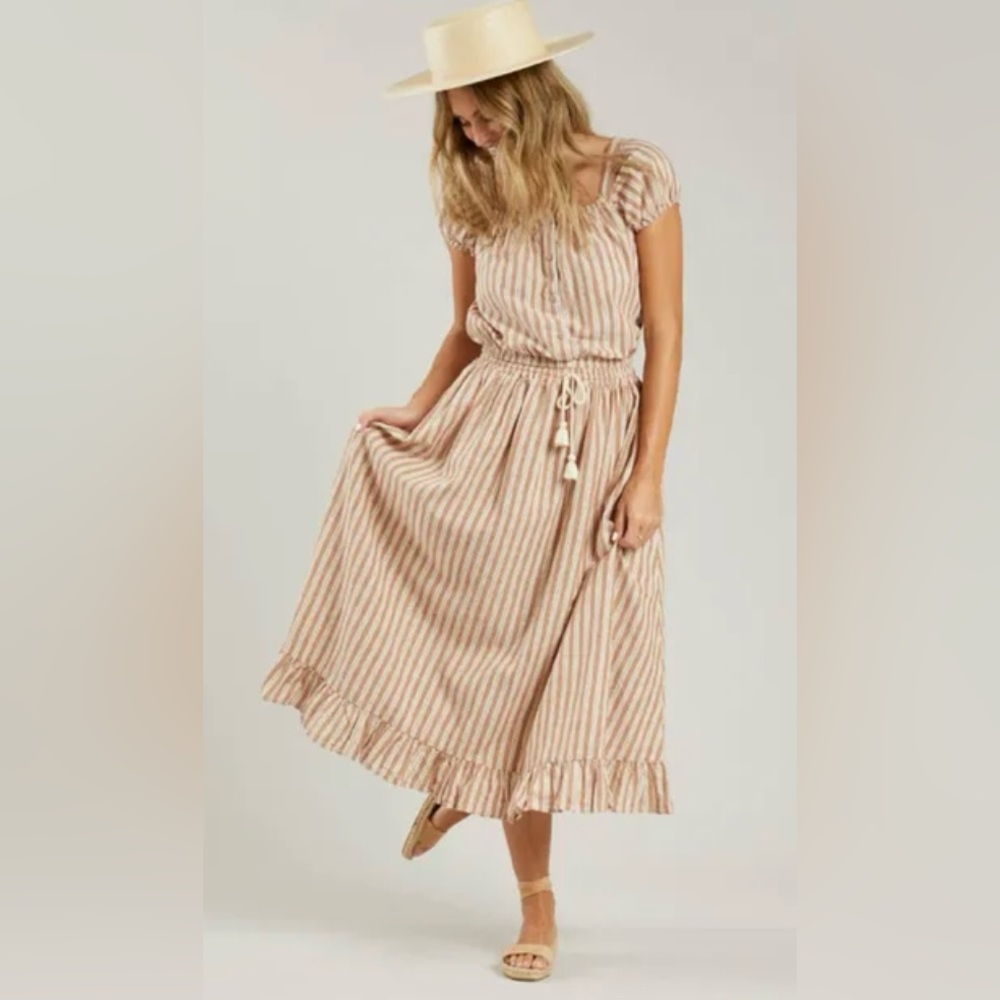 Striped Tan Midi Skirt